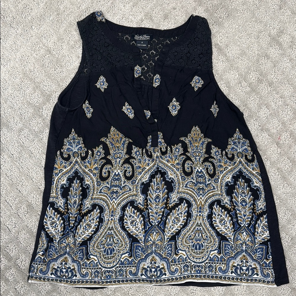 Lucky Brand Blue Tank Top with Graphic Design and Relaxed Fit